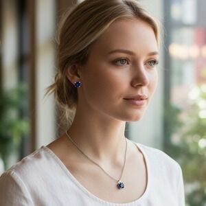 Nadri Faux London Blue Sapphire Necklace & Earring Set Demi Parure